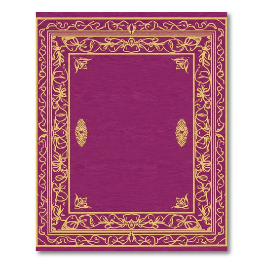 Ornate Gold Floral Frame Magenta Rug