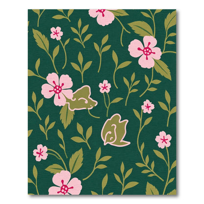 Dark Emerald Pink Floral Vine Rug