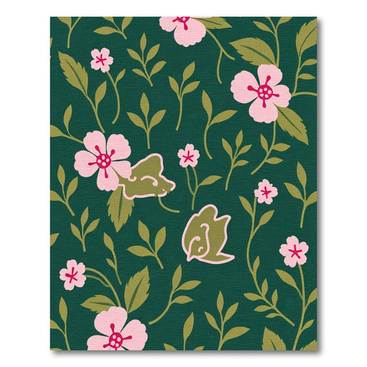Dark Emerald Pink Floral Vine Rug