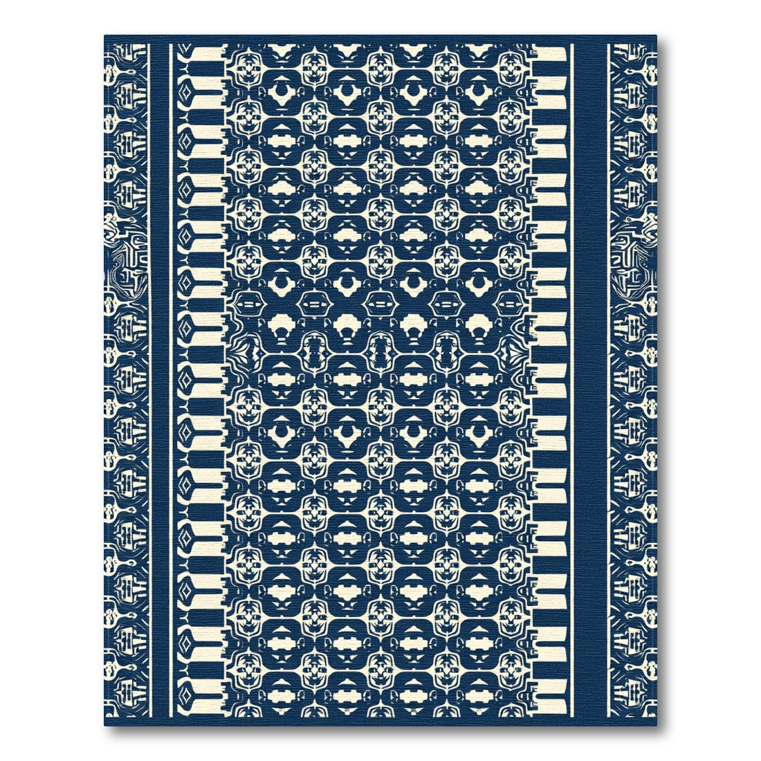 Deep Blue Cream Geometric Stripes Rug