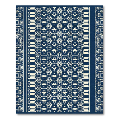 Deep Blue Cream Geometric Stripes Rug