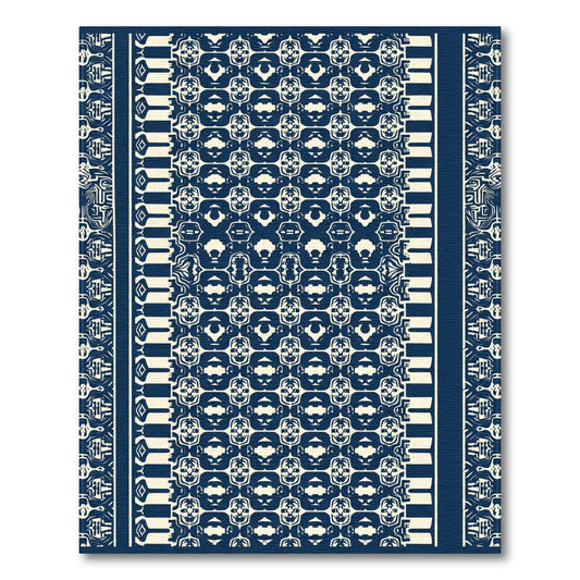 Deep Blue Cream Geometric Stripes Rug