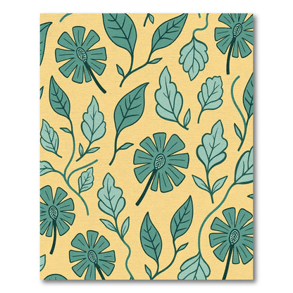 Teal Floral Blossom Yellow Background Rug