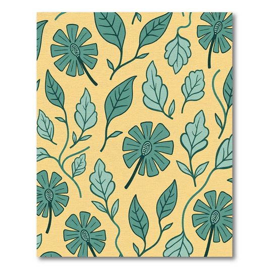 Teal Floral Blossom Yellow Background Rug