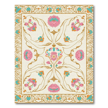Golden Floral Meadow Aqua Pink Rug