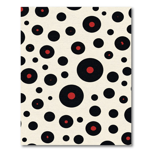 Black Red Dot Polka Modern Field Rug