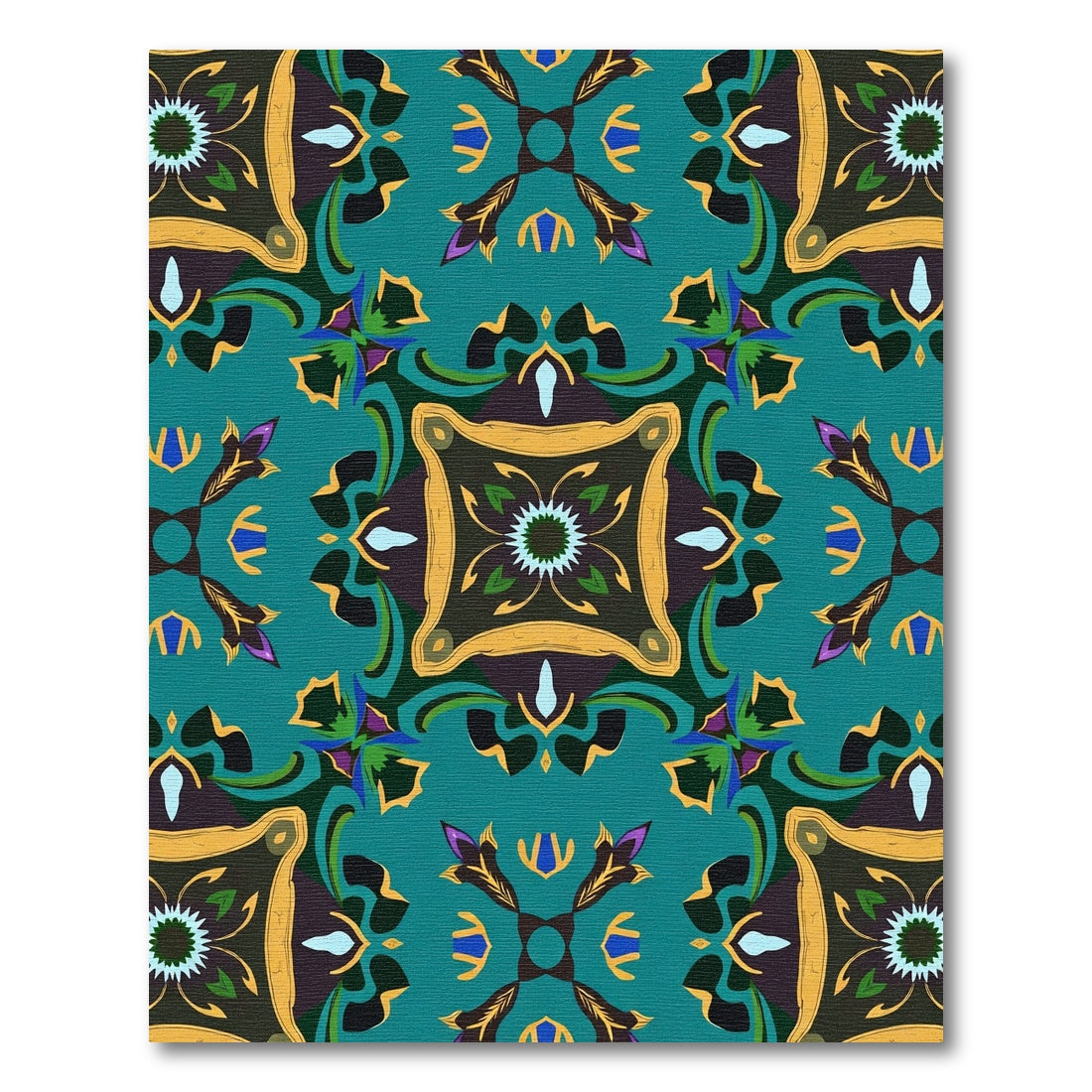 Teal Gold Crimson Floral Medallion Rug