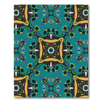 Teal Gold Crimson Floral Medallion Rug