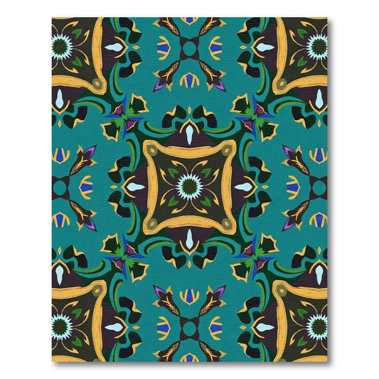 Teal Gold Crimson Floral Medallion Rug