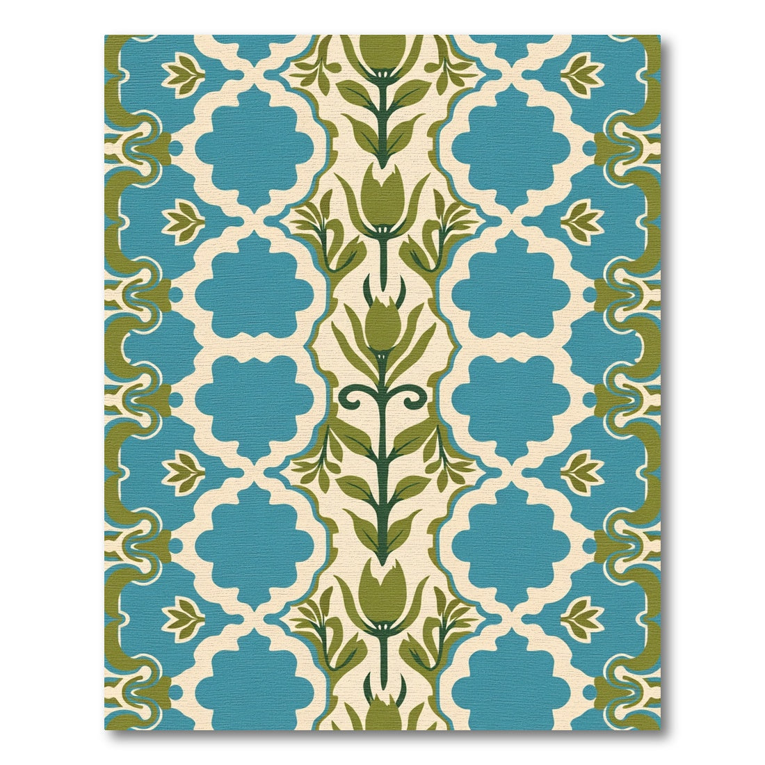 Teal Blue Green Floral Scroll Rug