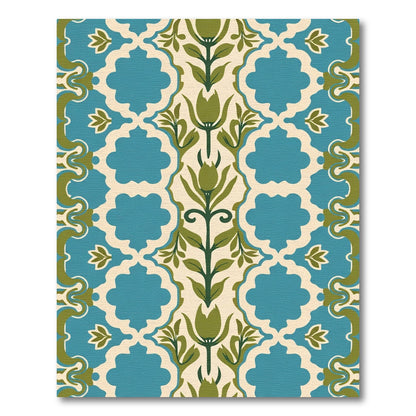 Teal Blue Green Floral Scroll Rug