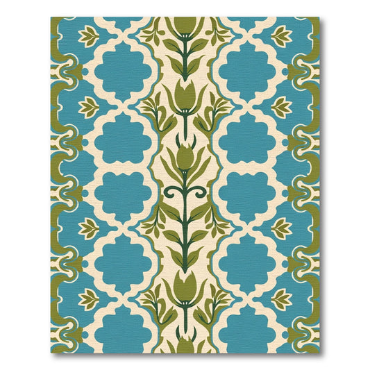 Teal Blue Green Floral Scroll Rug
