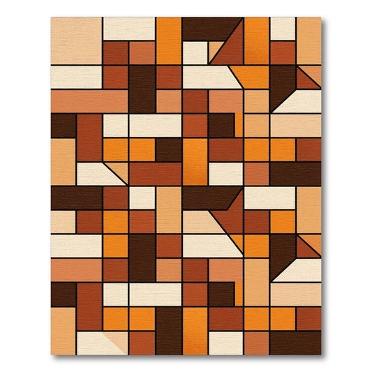 Geometric Mid-Century Modern Ochre Block Rug