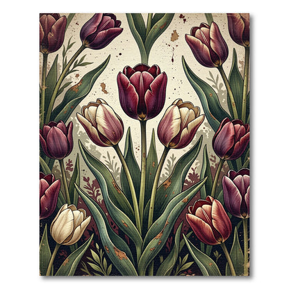 Rich Burgundy Cream Tulip Garden Rug
