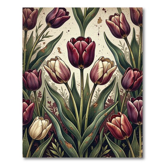 Rich Burgundy Cream Tulip Garden Rug