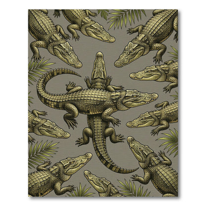 Olive Crocodile Reptile Jungle Art Rug