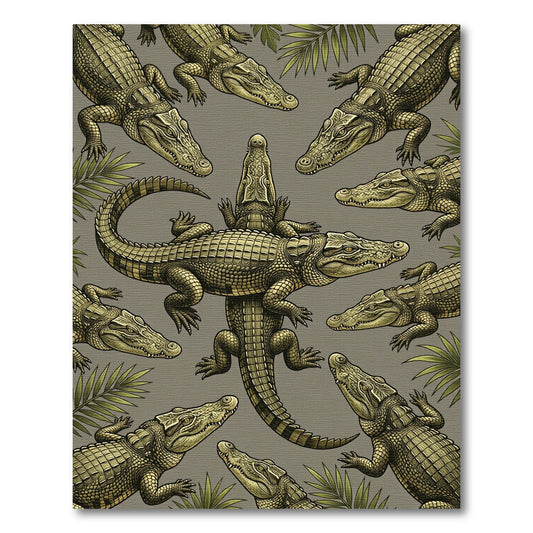 Olive Crocodile Reptile Jungle Art Rug