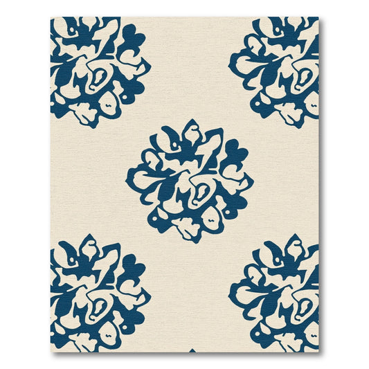 Navy Floral Medallion Cream Rug