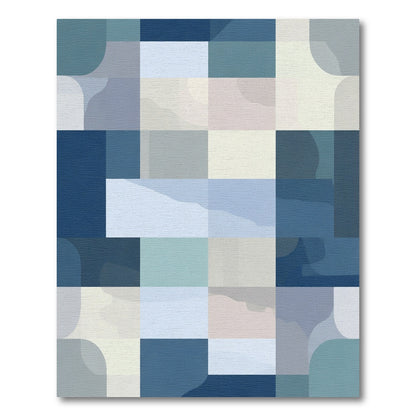 Abstract Blue Gradient Geometric Squares Rug