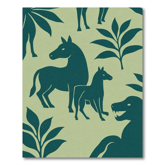 Teal Equine Botanical Silhouette Rug