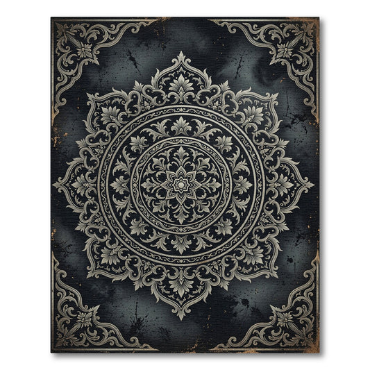 Ornate Damask Charcoal Floral Medallion Rug