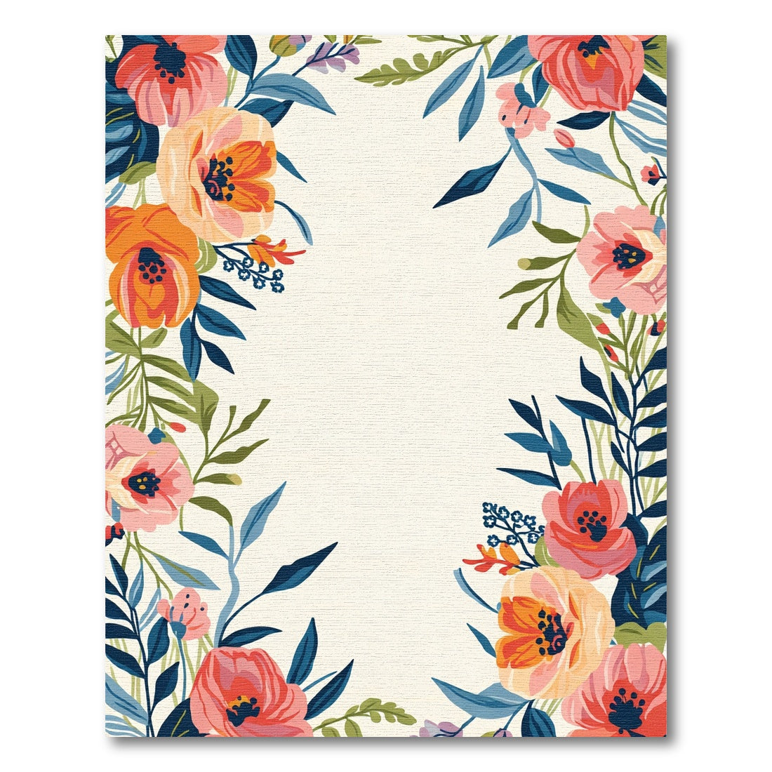 Vibrant Coral Peach Floral Foliage Rug