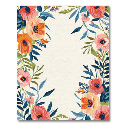 Vibrant Coral Peach Floral Foliage Rug