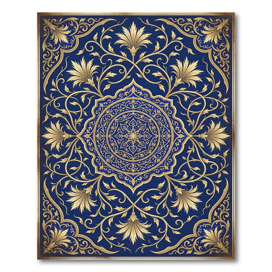 Royal Blue Golden Ornate Floral Medallion Rug