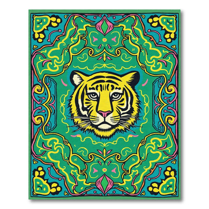 Vibrant Tiger In Ornate Floral Frame Rug