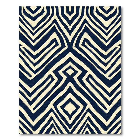 Navy Cream Geometric Maze Rug