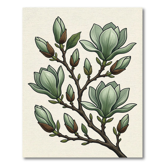 Subtle Green Magnolia Branch Illustration Rug
