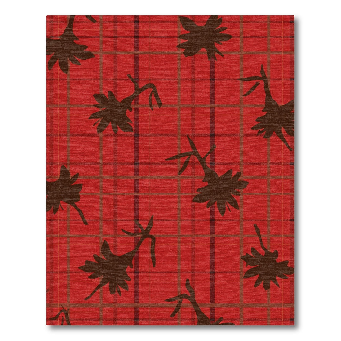 Red Plaid Floral Silhouette Rug