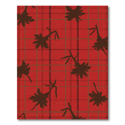 Red Plaid Floral Silhouette Rug