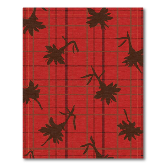 Red Plaid Floral Silhouette Rug
