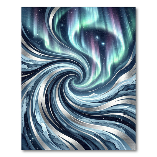 Celestial Aurora Swirl Silver Blue Rug