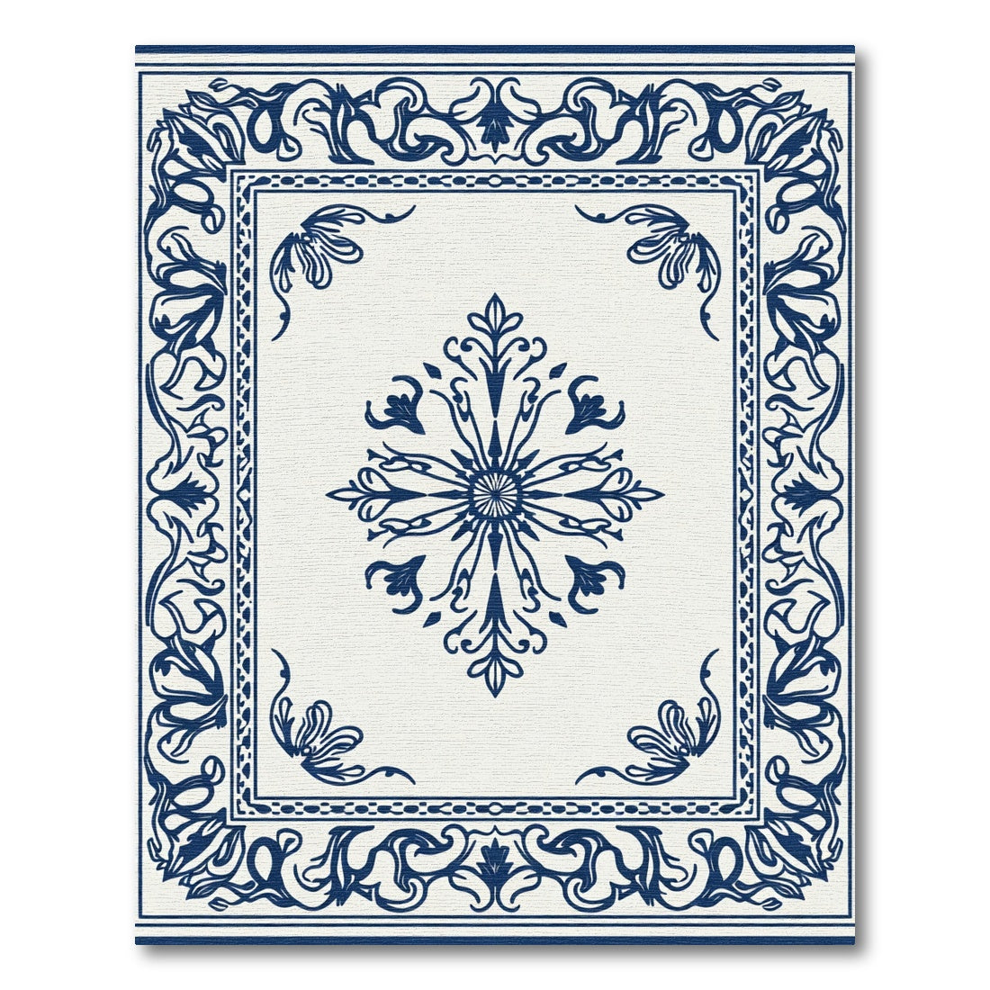 Majestic Blue Scrollwork Corner Rug