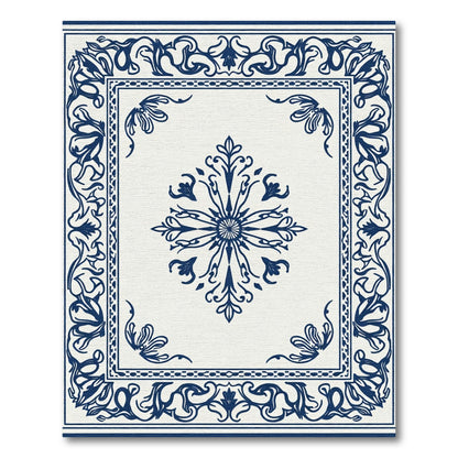 Majestic Blue Scrollwork Corner Rug