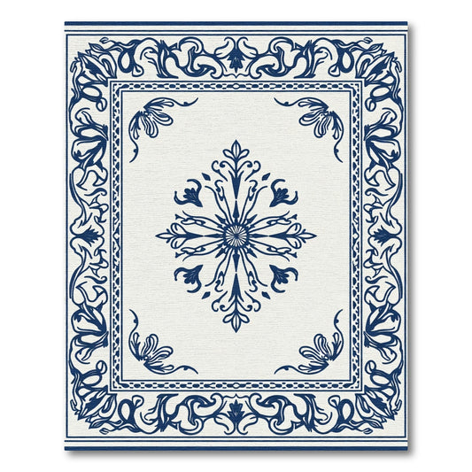 Majestic Blue Scrollwork Corner Rug