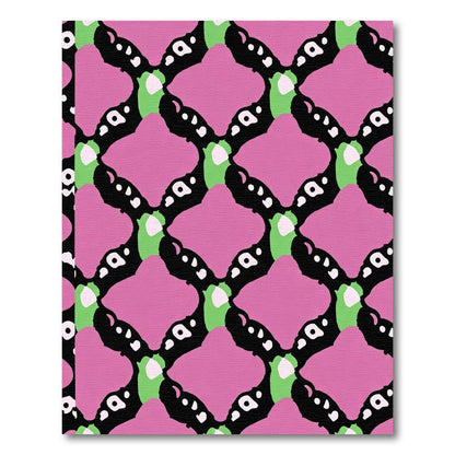 Pink Black Green Diamond Lattice Rug