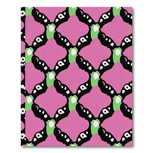 Pink Black Green Diamond Lattice Rug