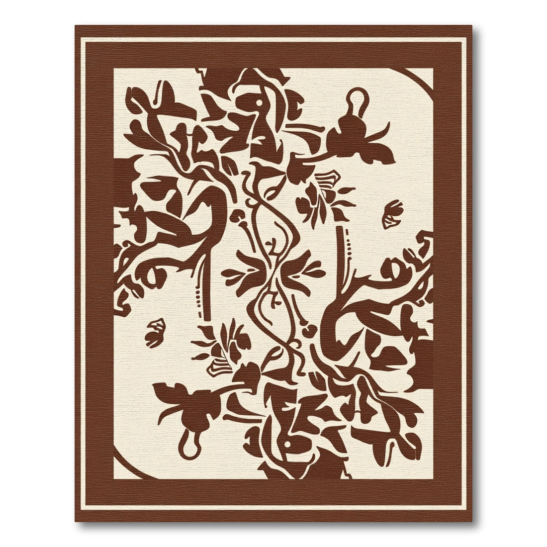 Brown Organic Floral Vine Tableau Rug