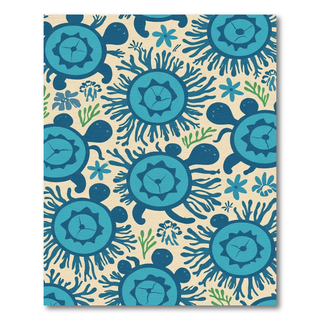 Oceanic Blue Turtle Floral Seaweed Rug