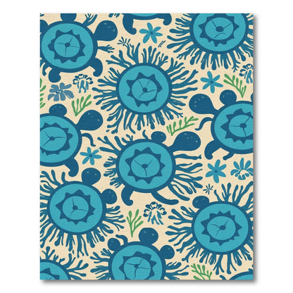 Oceanic Blue Turtle Floral Seaweed Rug