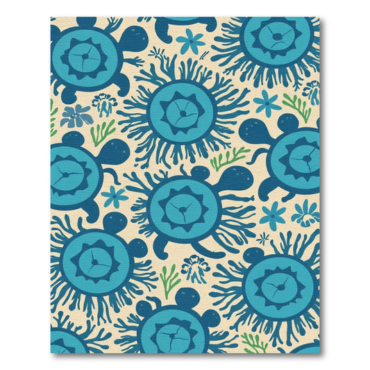 Oceanic Blue Turtle Floral Seaweed Rug