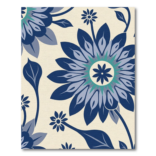 Navy Blue Floral Burst Composition Rug