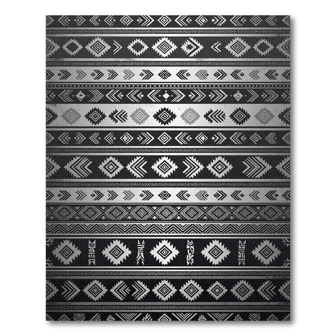 Silver Black Tribal Geometric Bands Rug