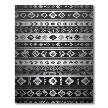 Silver Black Tribal Geometric Bands Rug