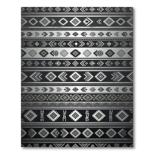 Silver Black Tribal Geometric Bands Rug
