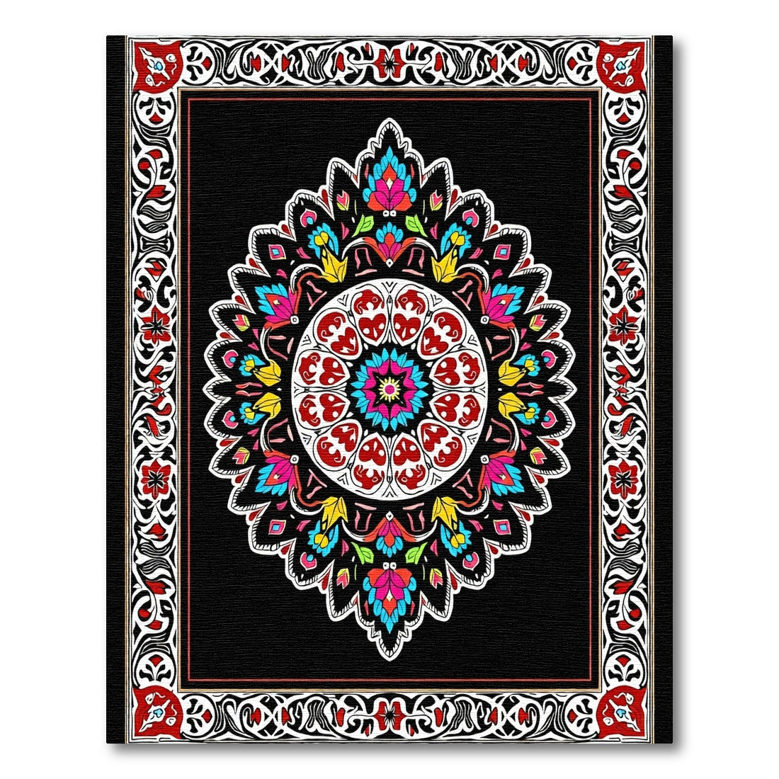 Vibrant Colorful Mandala Bloom Border Rug