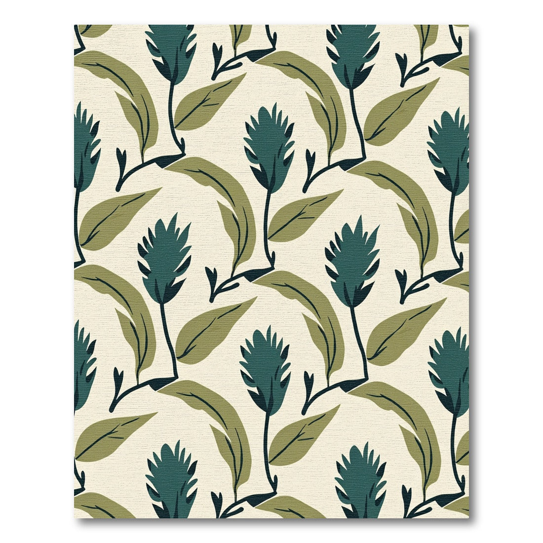 Deep Teal Botanical Leaf Arrangement Rug